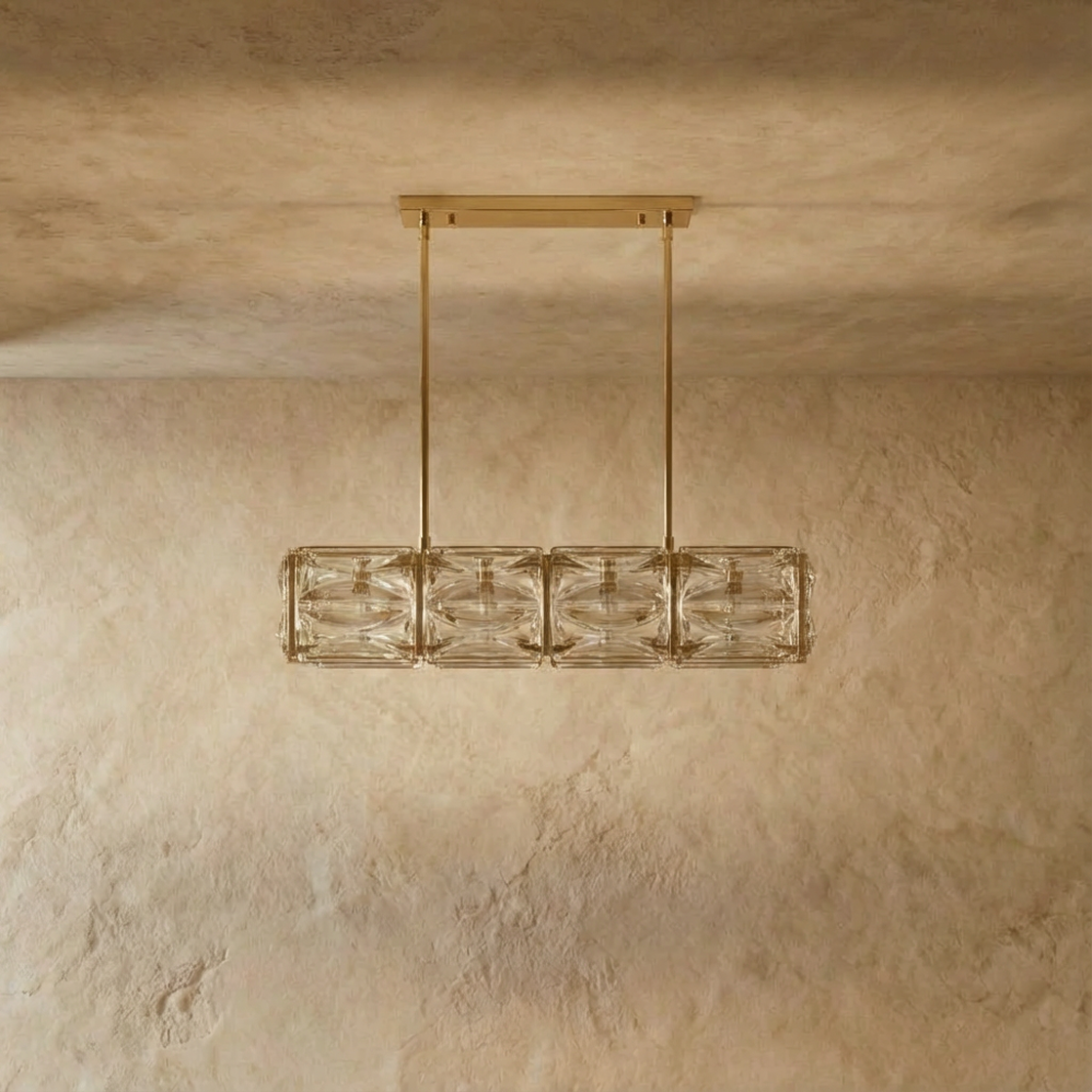 Aurelia Copper Textured Glass Linear Chandelier For Modern Living
