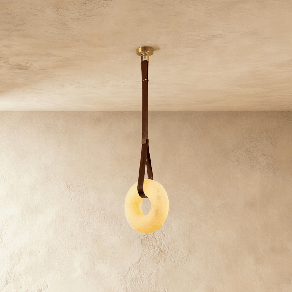 Halo Alabaster Pendant Light With Custom Leather Straps