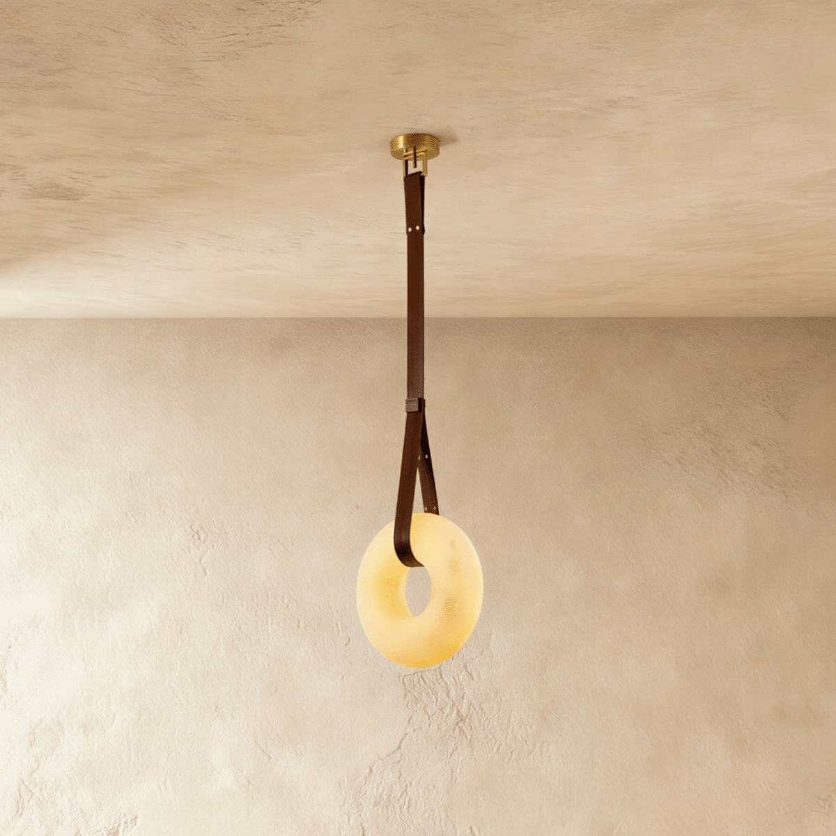 Halo Alabaster Pendant Light With Custom Leather Straps