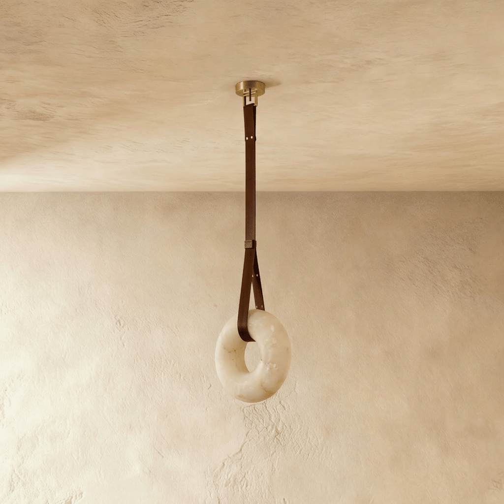 Halo Alabaster Pendant Light With Custom Leather Straps