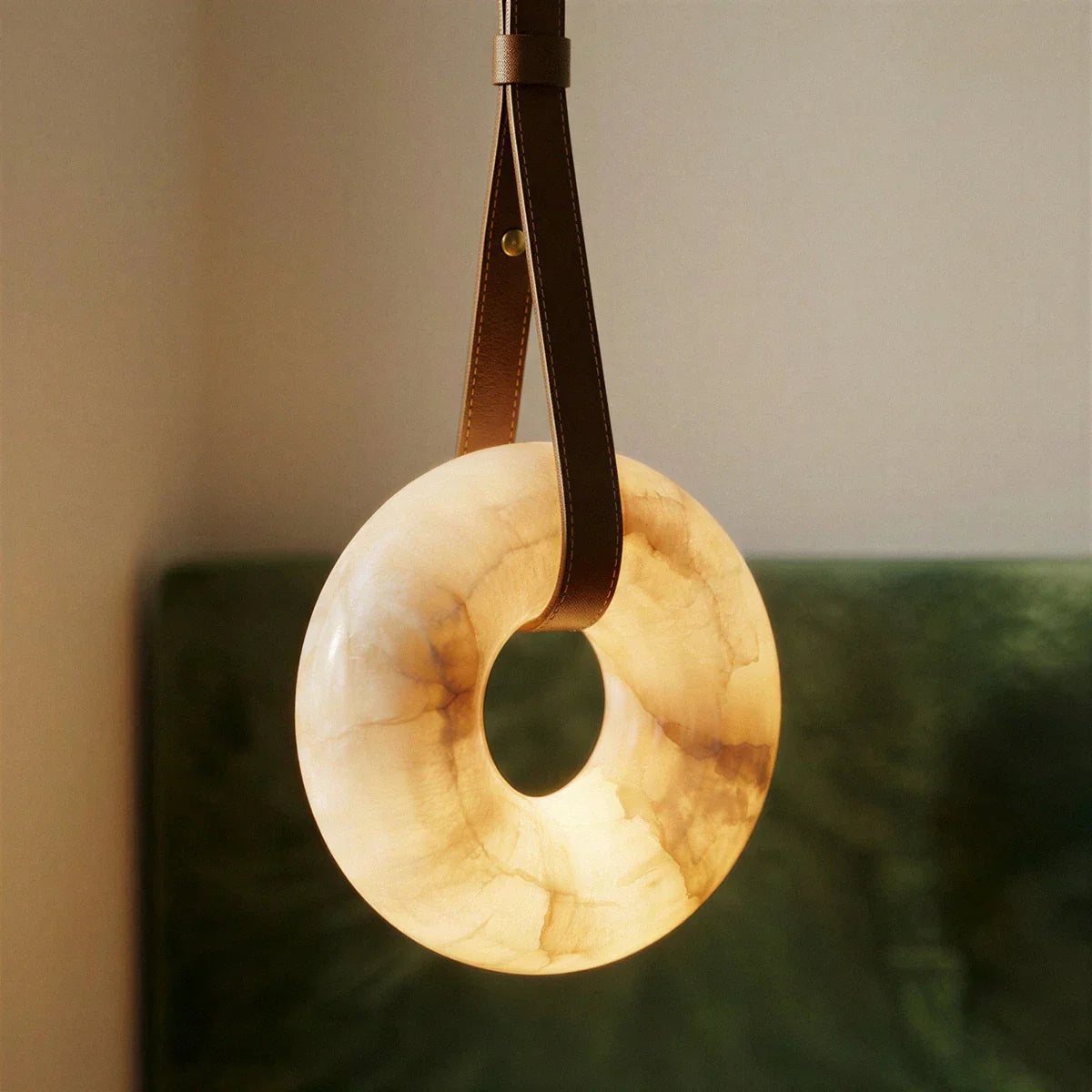 Halo Alabaster Pendant Light With Custom Leather Straps