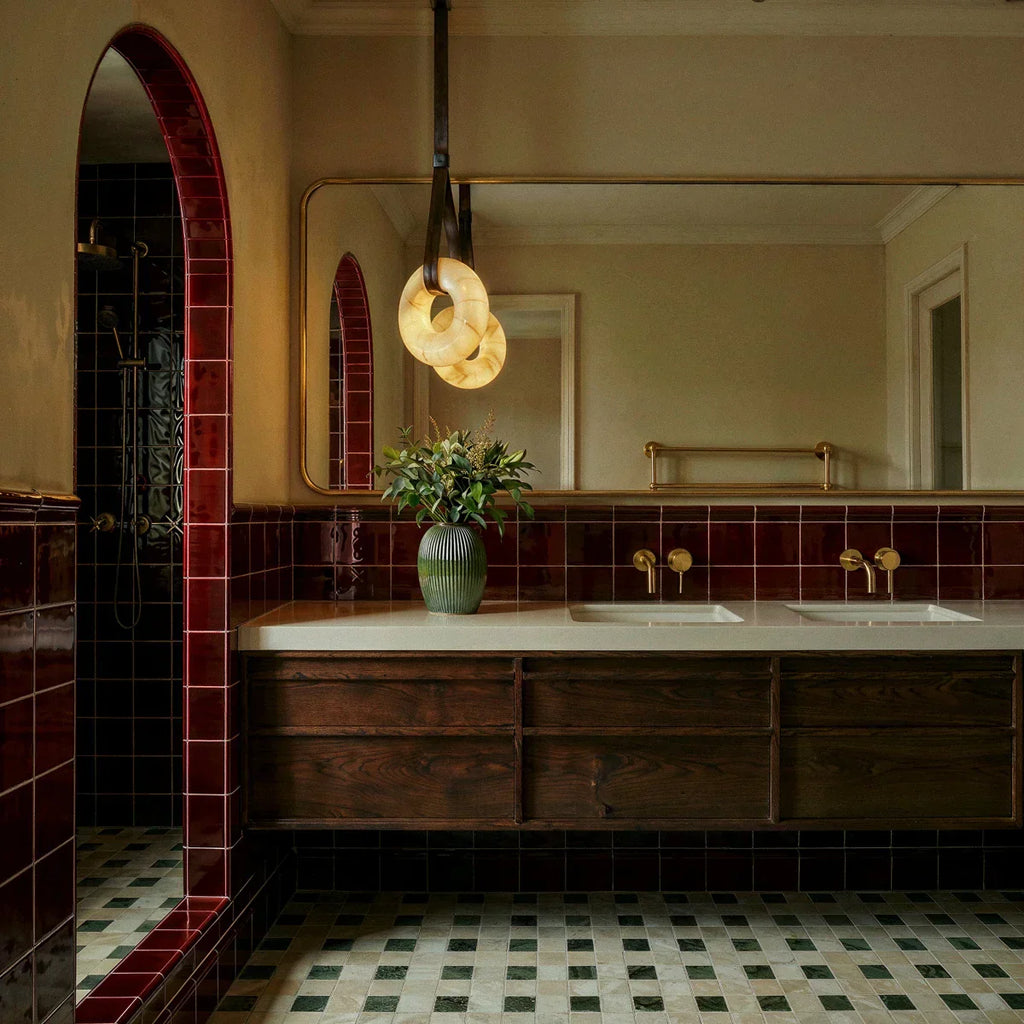 Halo Alabaster Pendant Light With Custom Leather Straps