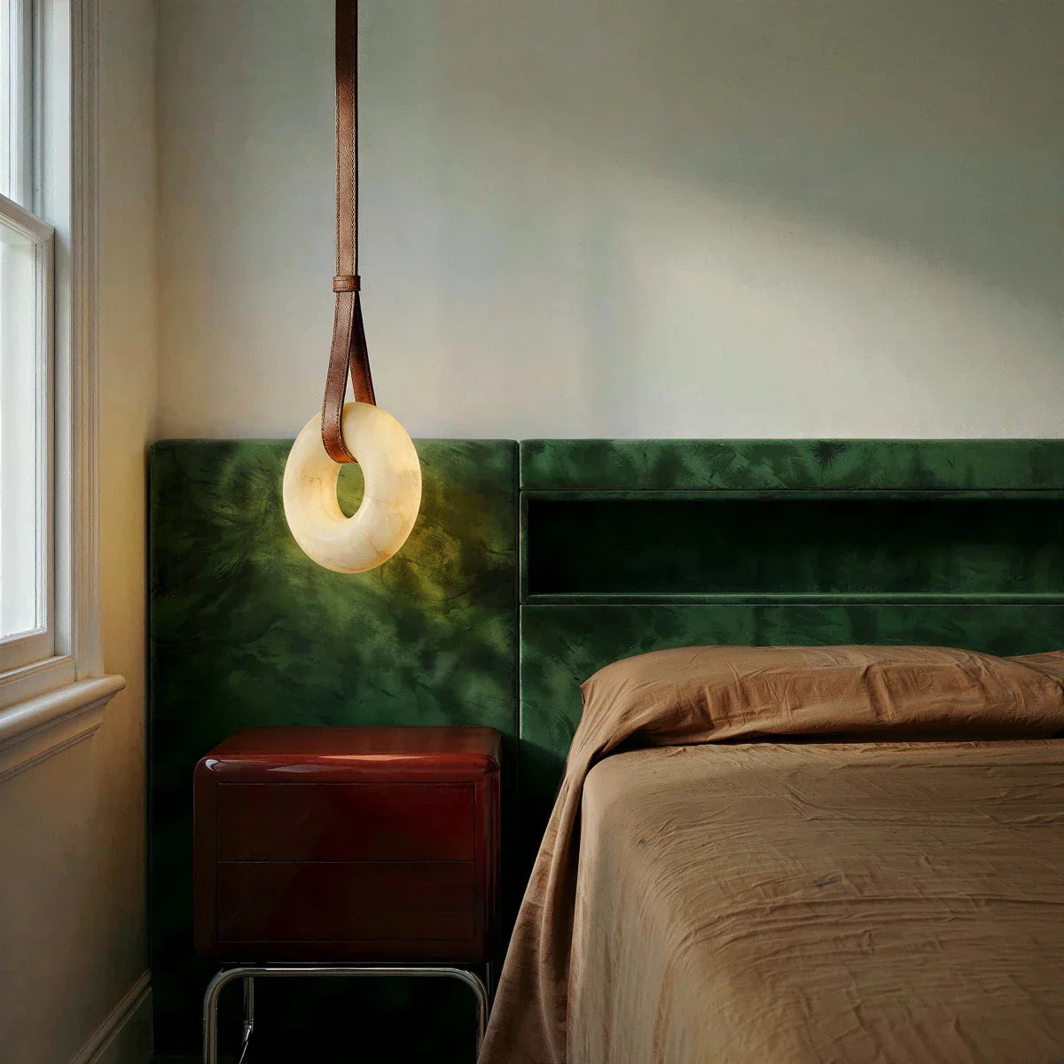 Halo Alabaster Pendant Light With Custom Leather Straps