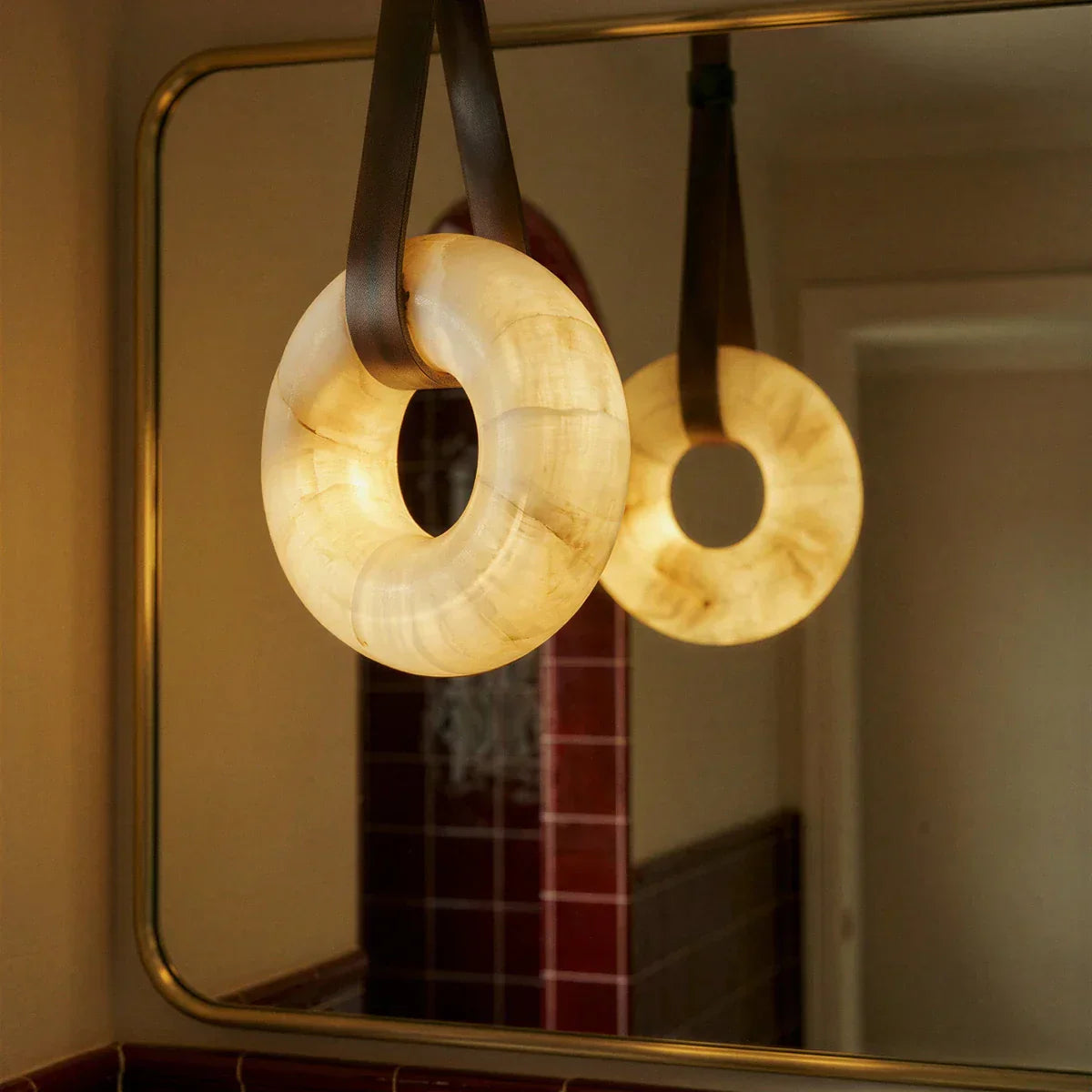 Halo Alabaster Pendant Light With Custom Leather Straps