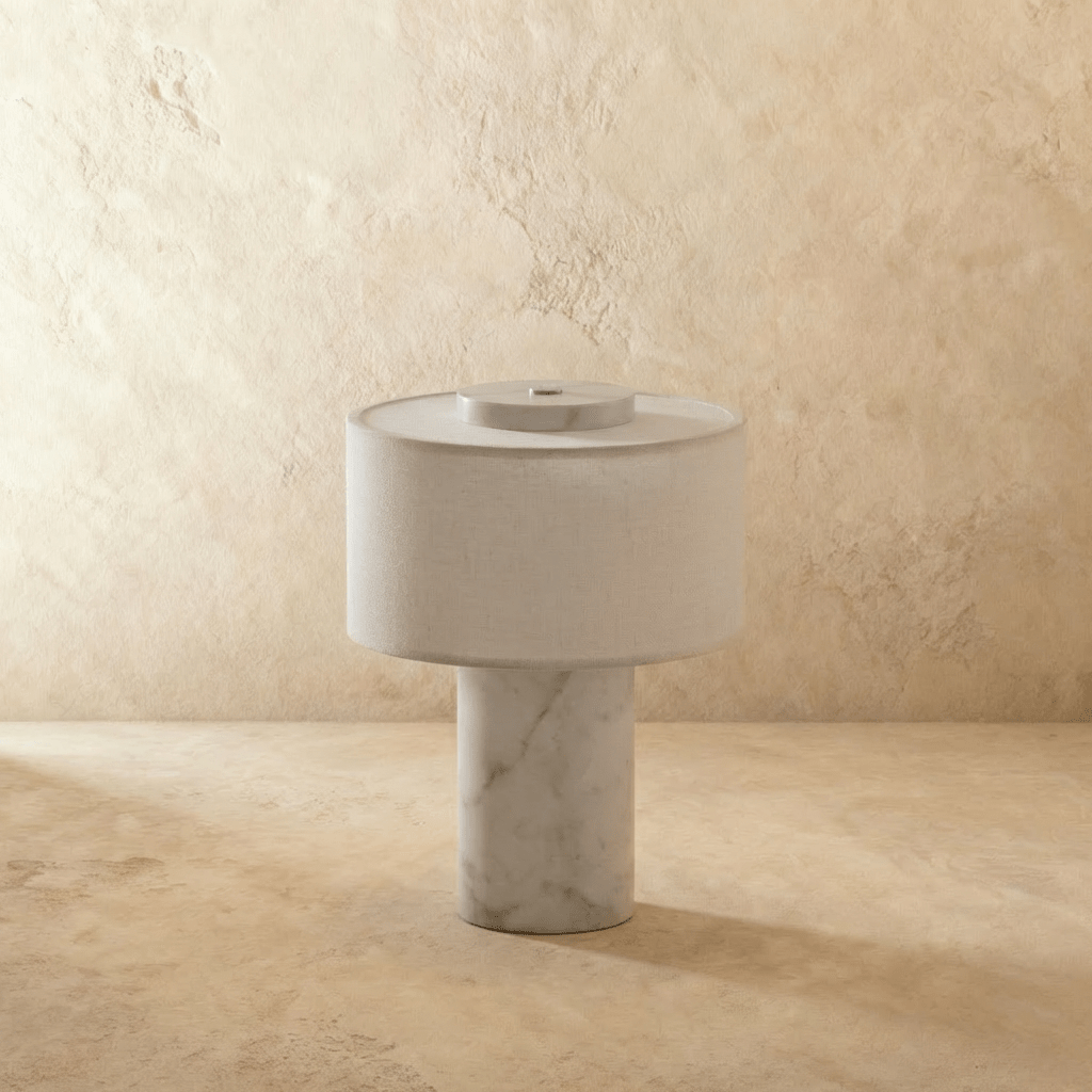 Solstice Stone Base Table Lamp With Soft Fabric Shade