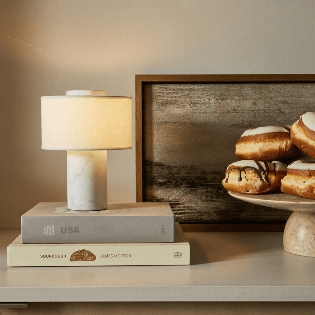 Solstice Stone Base Table Lamp With Soft Fabric Shade