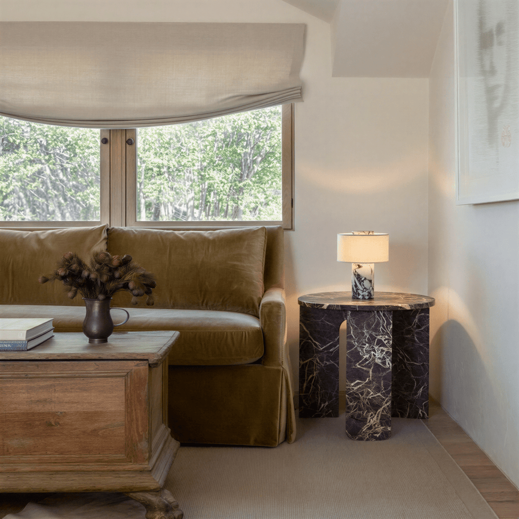Solstice Stone Base Table Lamp With Soft Fabric Shade