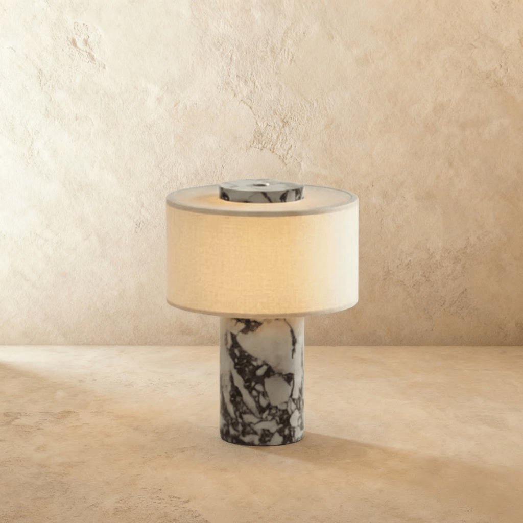 Solstice Stone Base Table Lamp With Soft Fabric Shade
