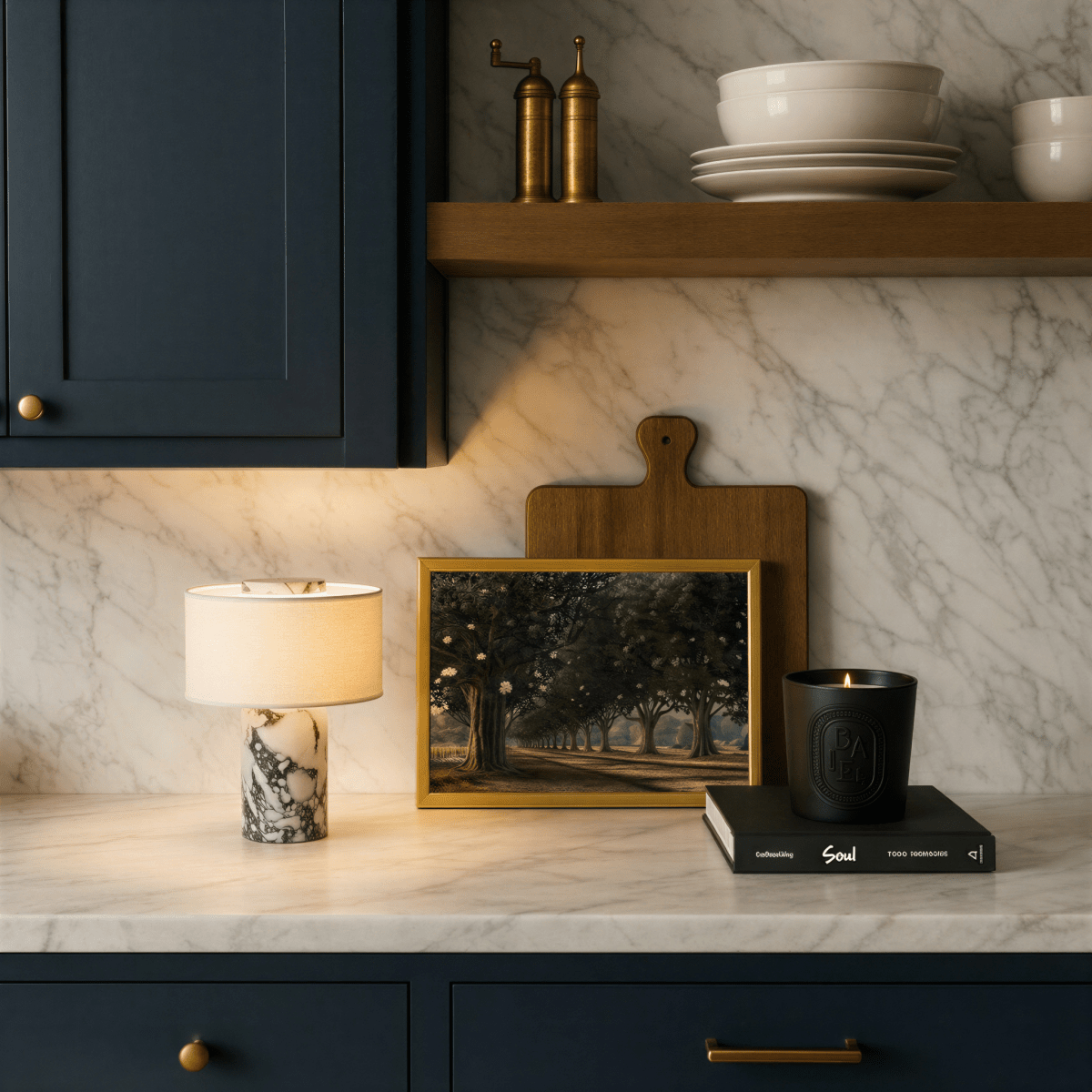 Solstice Stone Base Table Lamp With Soft Fabric Shade