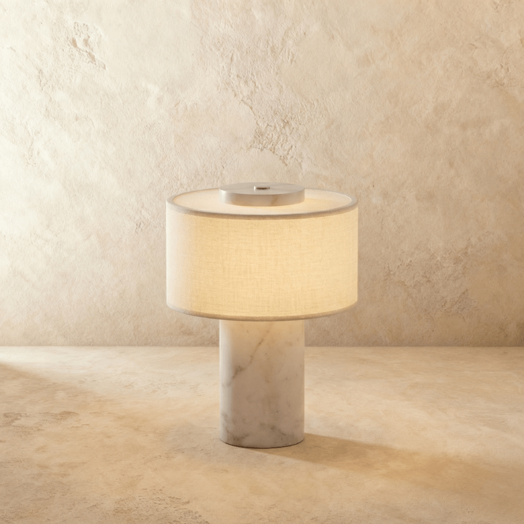 Solstice Stone Base Table Lamp With Soft Fabric Shade