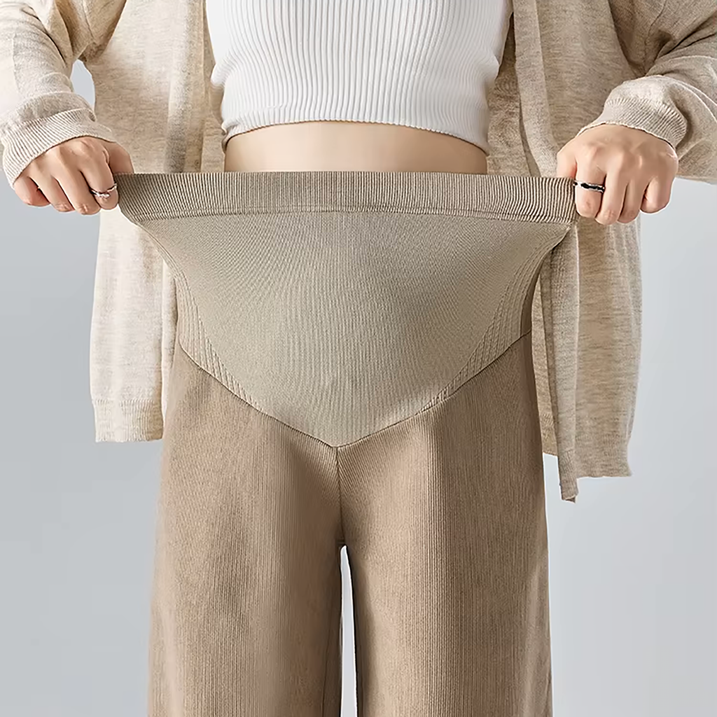 Pantaloni premaman, modello a gamba larga in misto cotone per il comfort quotidiano