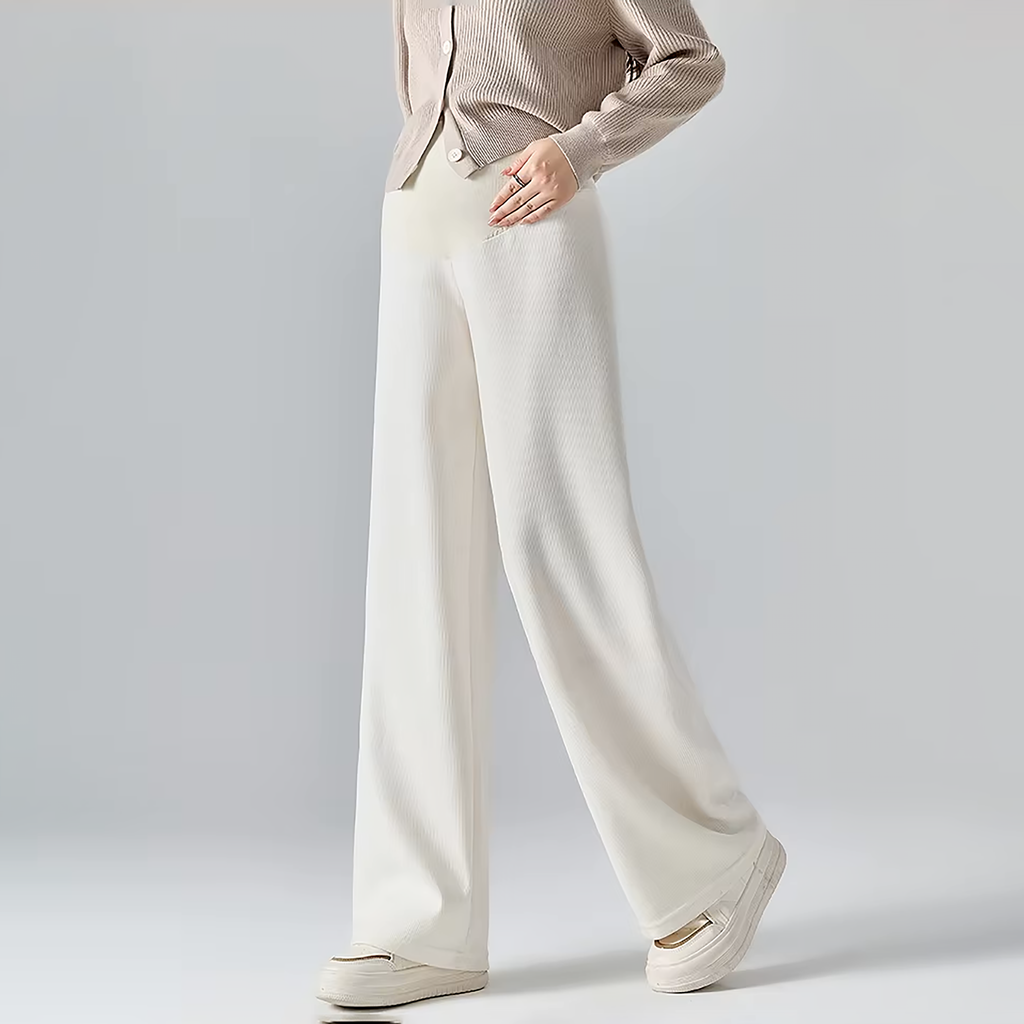 Pantaloni premaman, modello a gamba larga in misto cotone per il comfort quotidiano