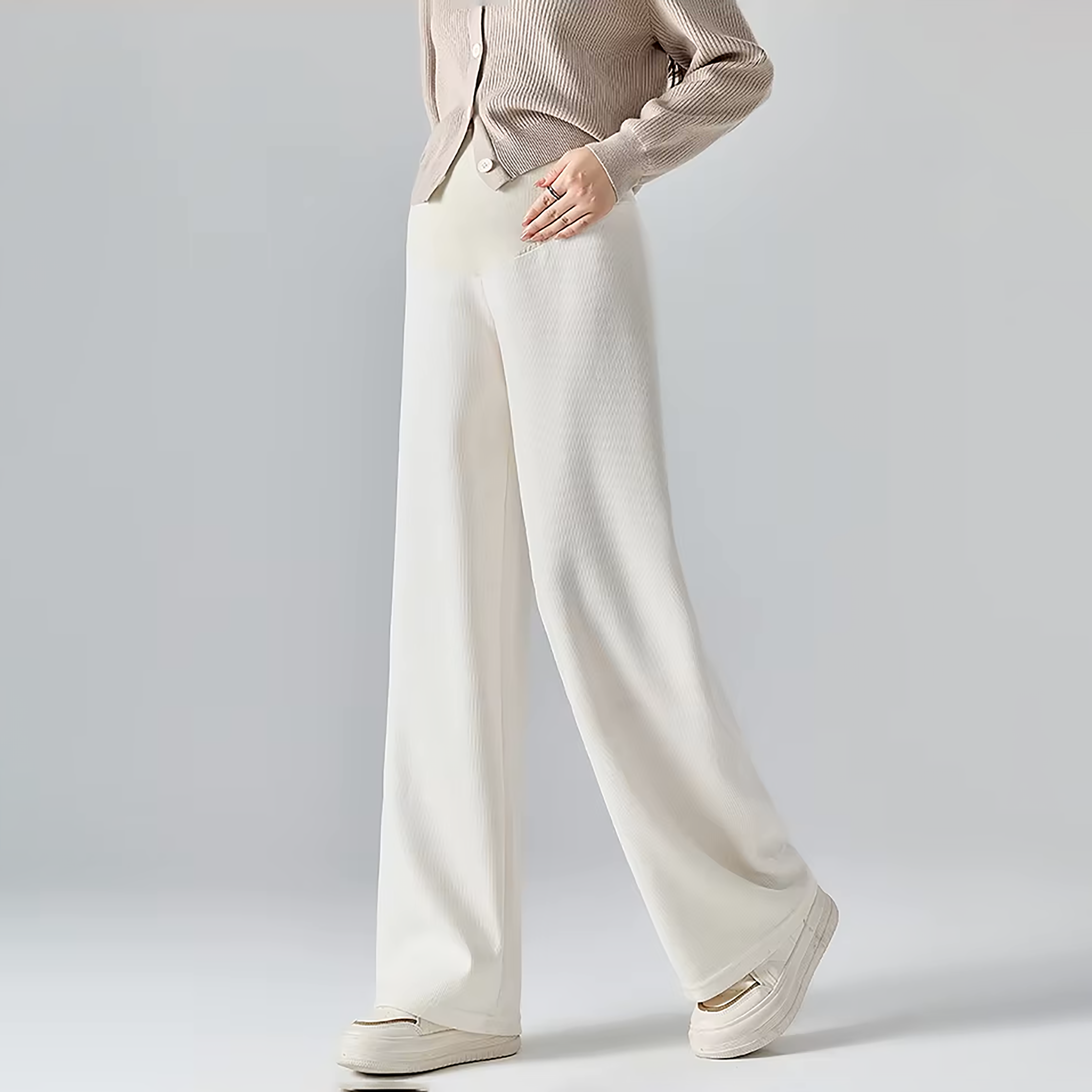 Pantaloni premaman, modello a gamba larga in misto cotone per il comfort quotidiano