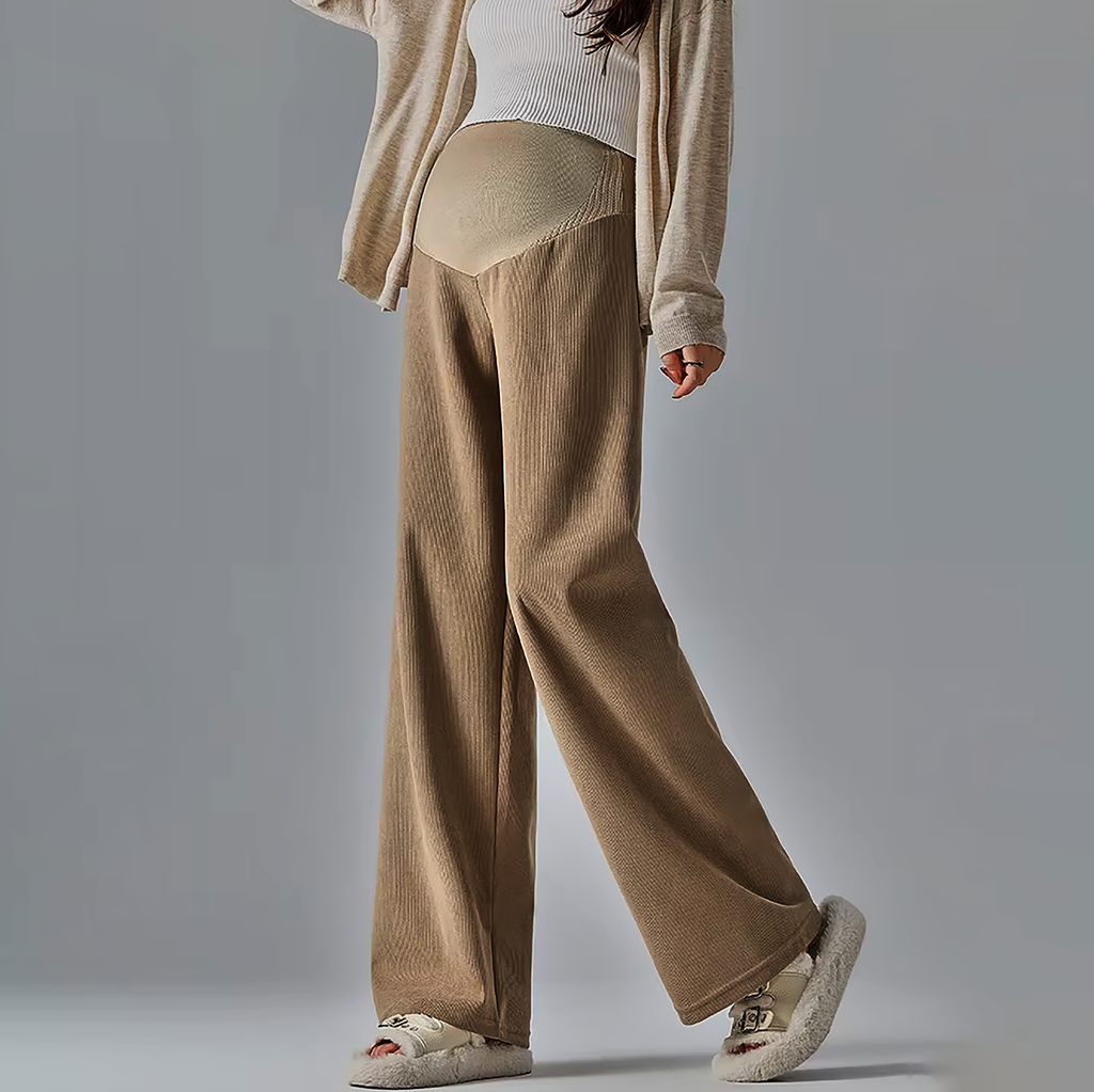 Pantaloni premaman, modello a gamba larga in misto cotone per il comfort quotidiano