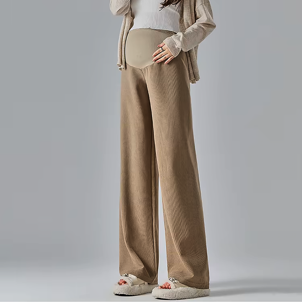 Pantaloni premaman, modello a gamba larga in misto cotone per il comfort quotidiano