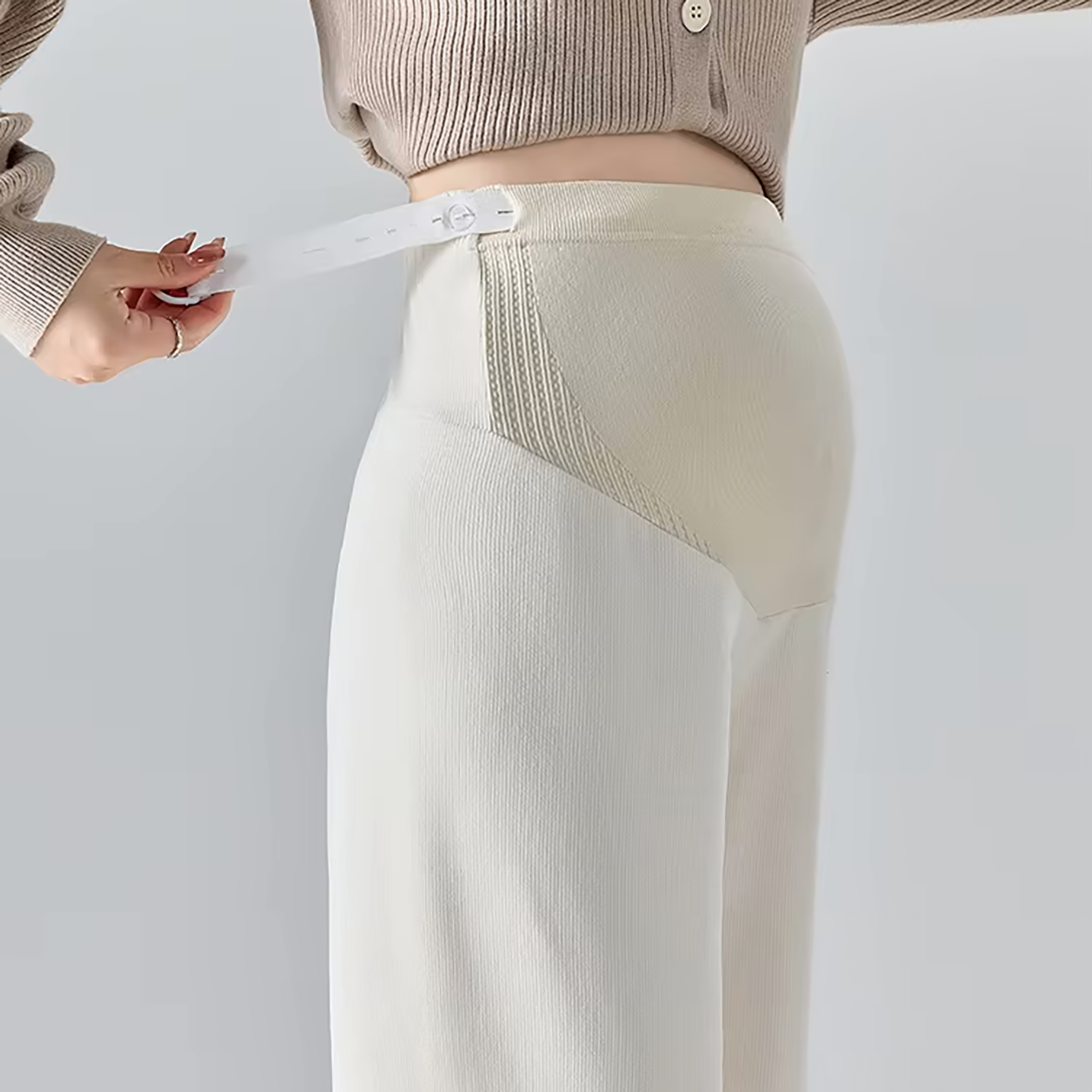 Pantaloni premaman, modello a gamba larga in misto cotone per il comfort quotidiano