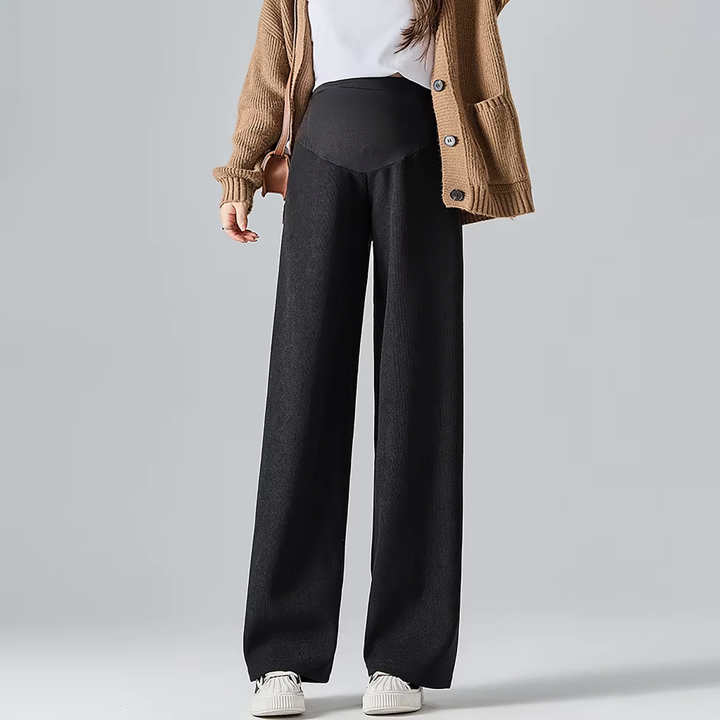 Pantaloni premaman, modello a gamba larga in misto cotone per il comfort quotidiano