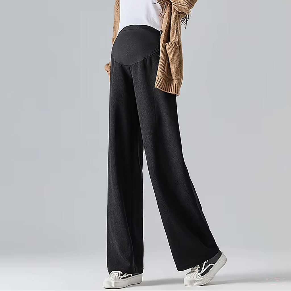 Pantaloni premaman, modello a gamba larga in misto cotone per il comfort quotidiano