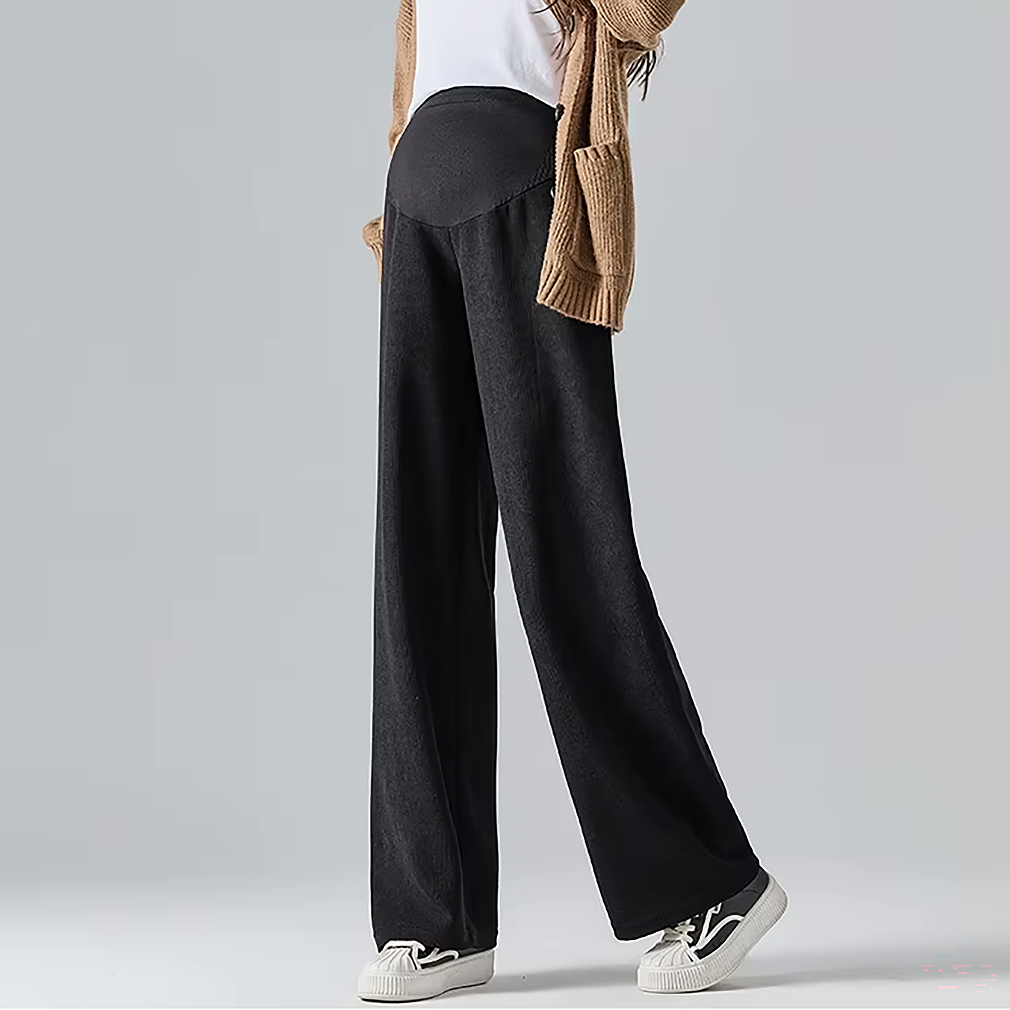 Pantaloni premaman, modello a gamba larga in misto cotone per il comfort quotidiano