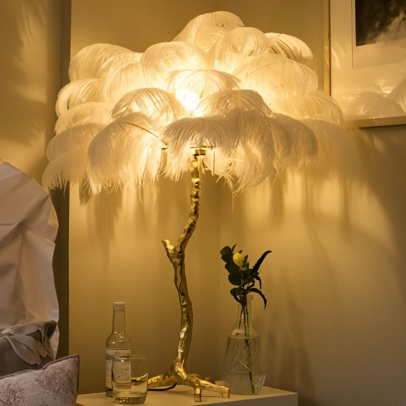 Feathered Glam Floor Lamp Velvet Glow Luxe Interiors