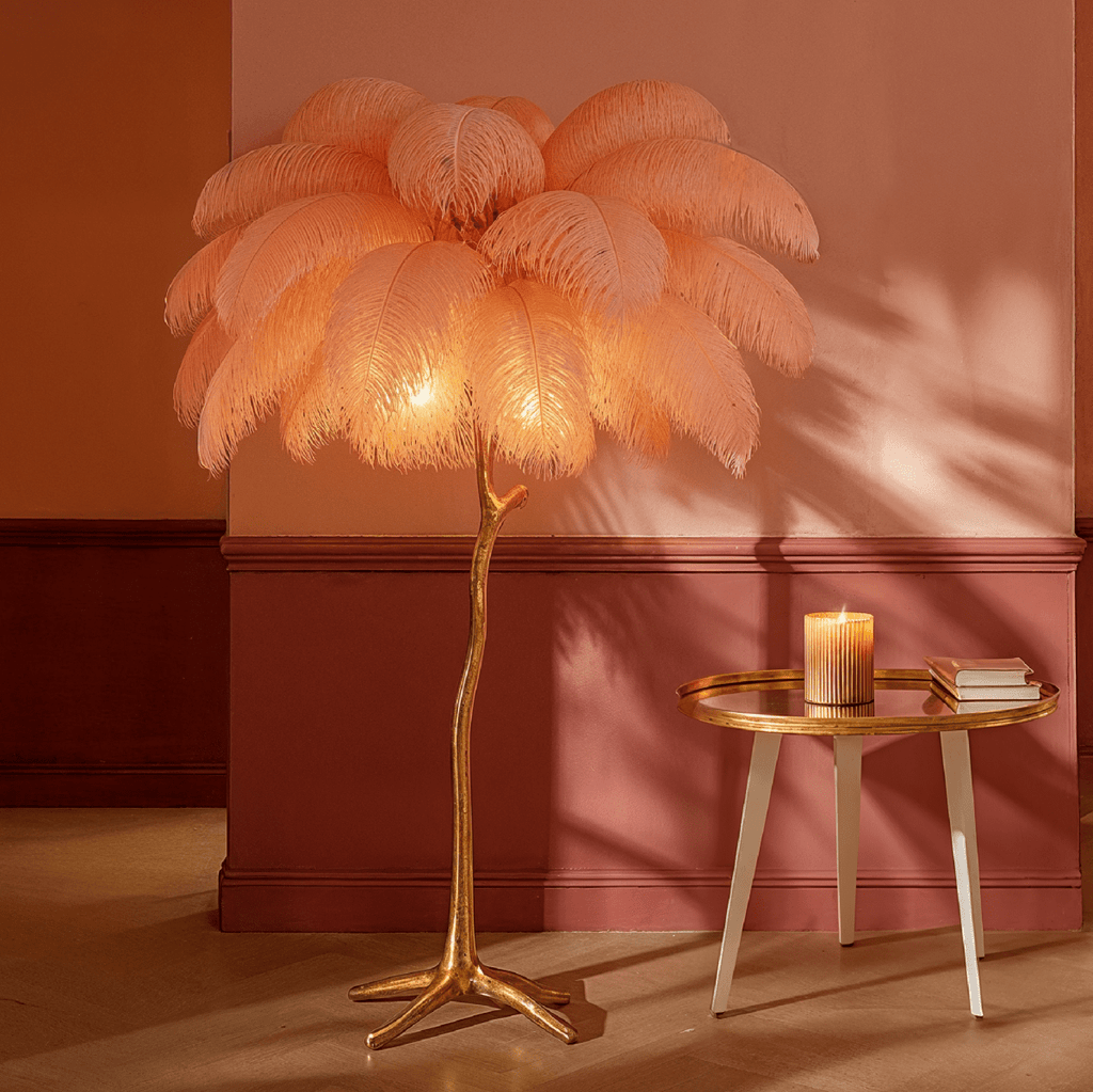 Feathered Glam Floor Lamp Velvet Glow Luxe Interiors
