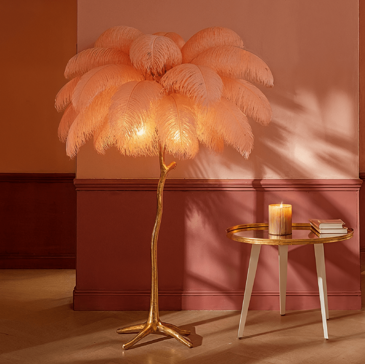 Feathered Glam Floor Lamp Velvet Glow Luxe Interiors