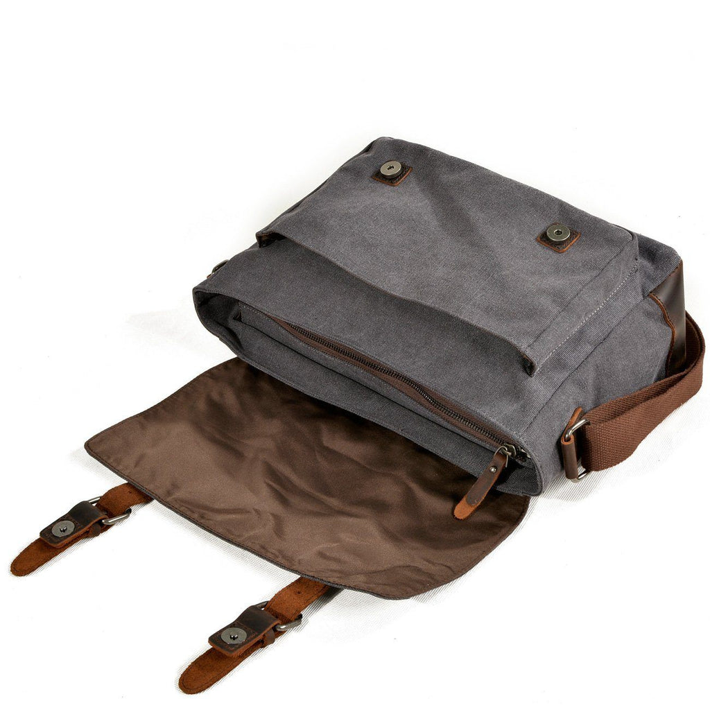 Waxed Canvas Crossbody Sling Bag With Leather Trim, Vintage Style