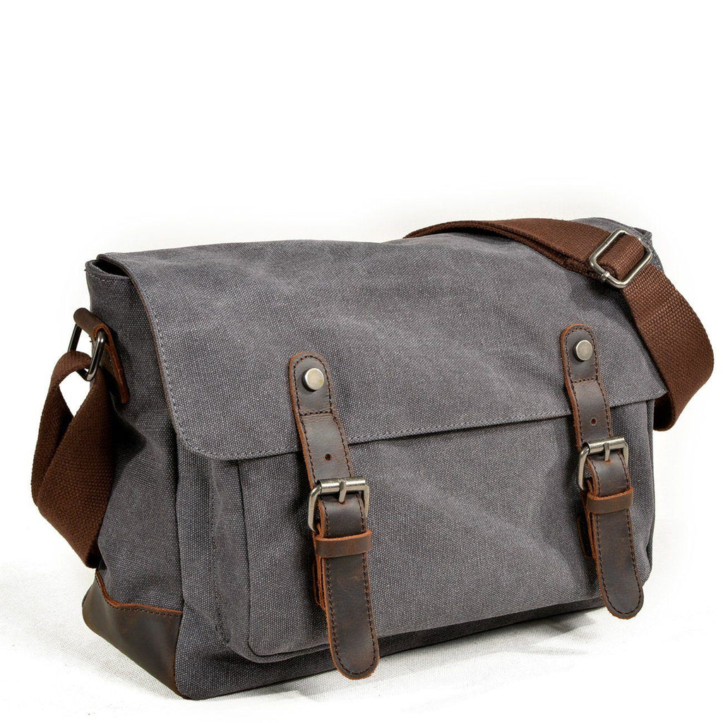 Waxed Canvas Crossbody Sling Bag With Leather Trim, Vintage Style