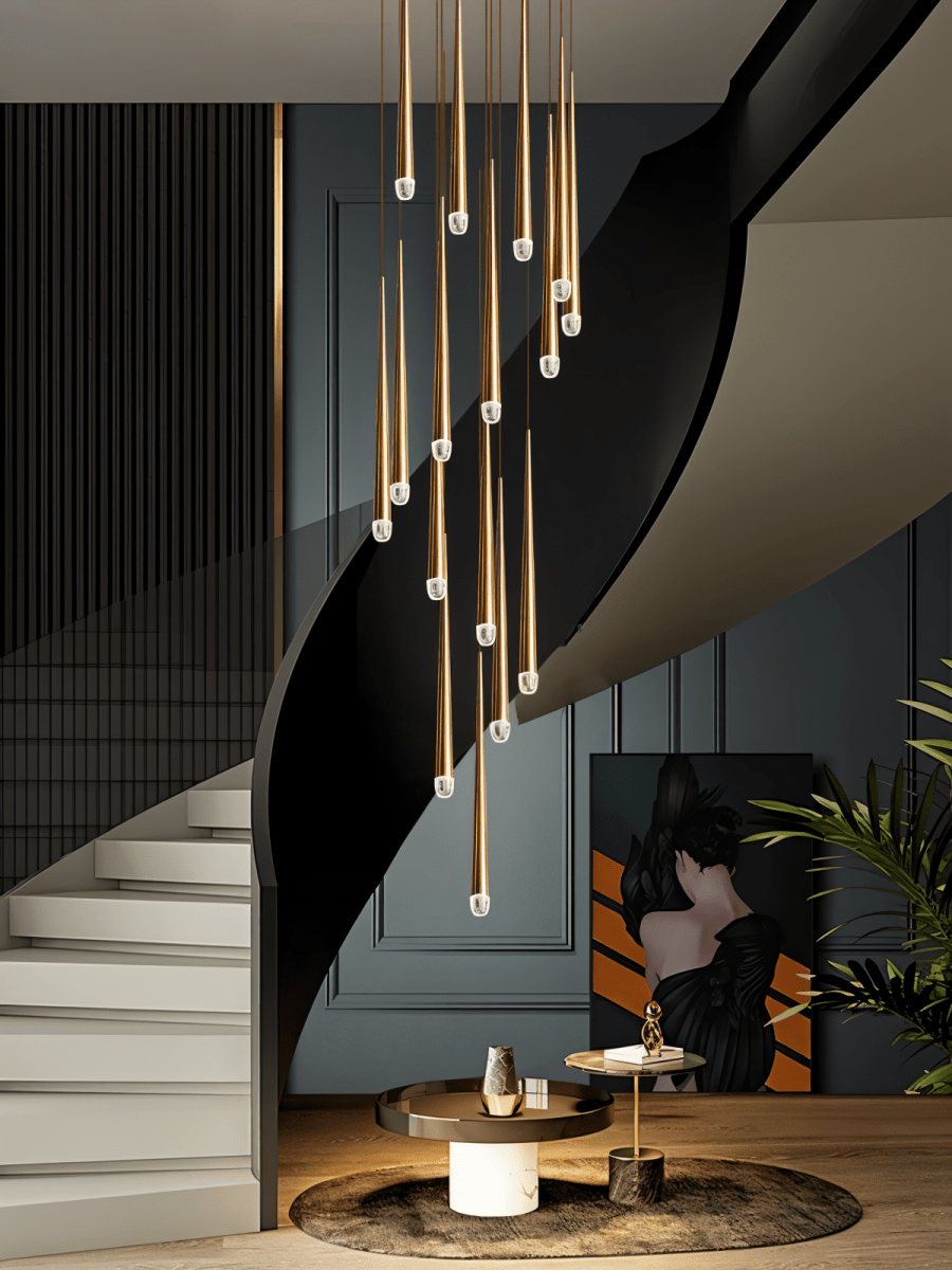 LumenCascade Modern Chandelier With Metal And Acrylic Pendants