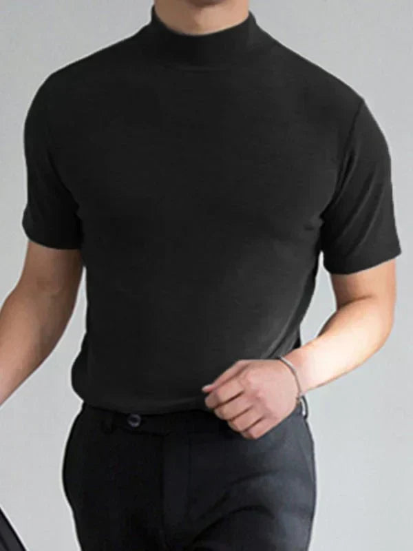 Mock-Neck Slim-Fit T-Shirt for Men, Short-Sleeve Stretch Cotton Tee