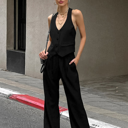 Ensemble Tailleur Sans Manches I Gilet Halter & Pantalon Droit