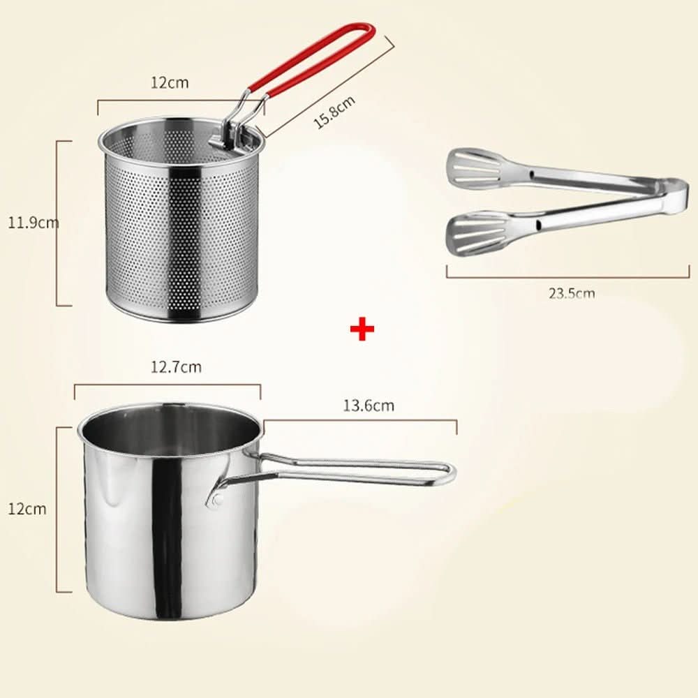 Friteuse en acier inoxydable avec poignée anti-brûlure et design économiseur d'huile - Fioriscas