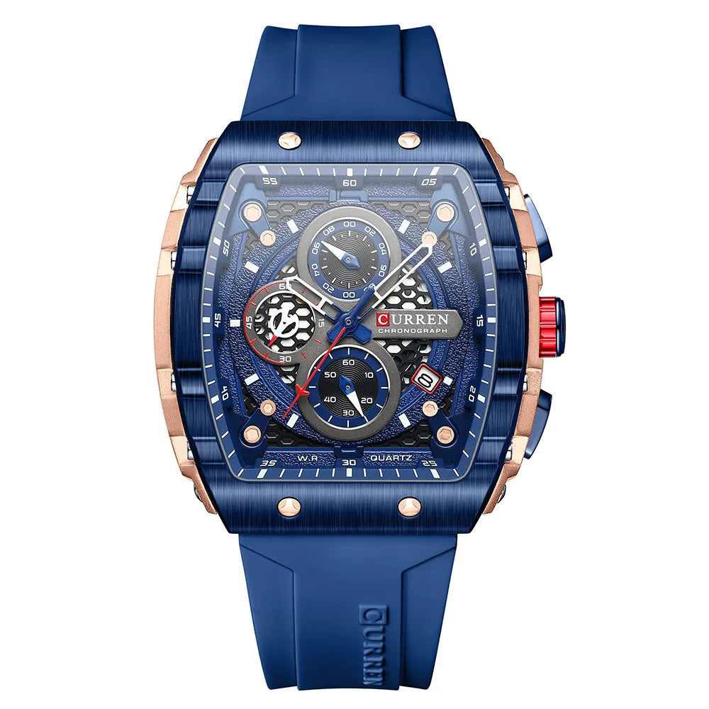 Relógio Cronógrafo Vareno, Data Automática, Bracelete de Silicone, 6 Cores