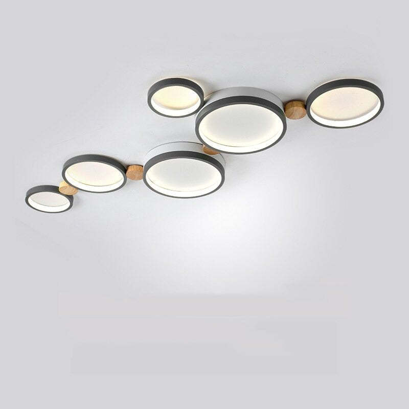 NovaLumen Metal and Wood Ceiling Light, 3 to 7 Lamps, White, Gray or Green