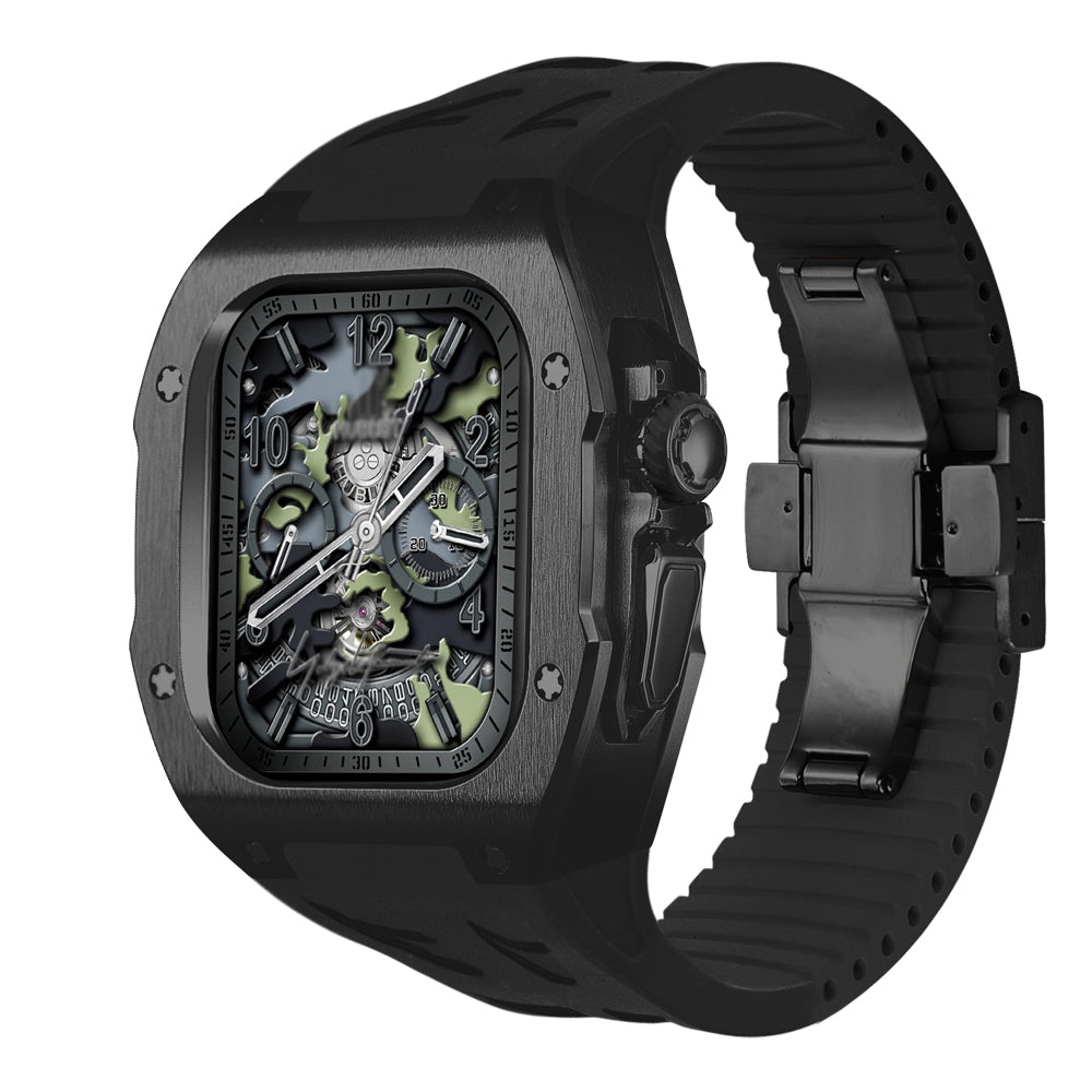 Kit de modification de boîtier en titane pour Apple Watch Ultra avec bracelet en caoutchouc fluoré