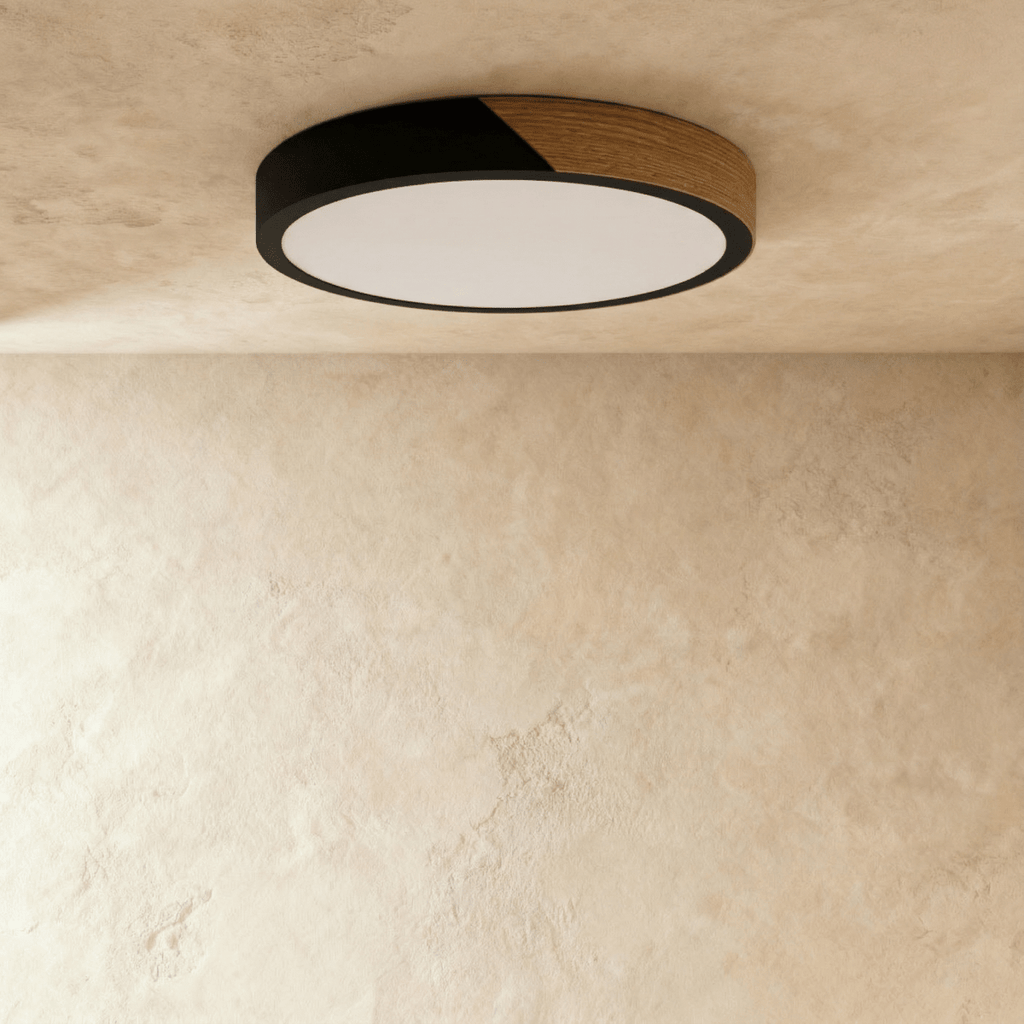 Aurora Wood And Iron Ceiling Light With White Diffuser
