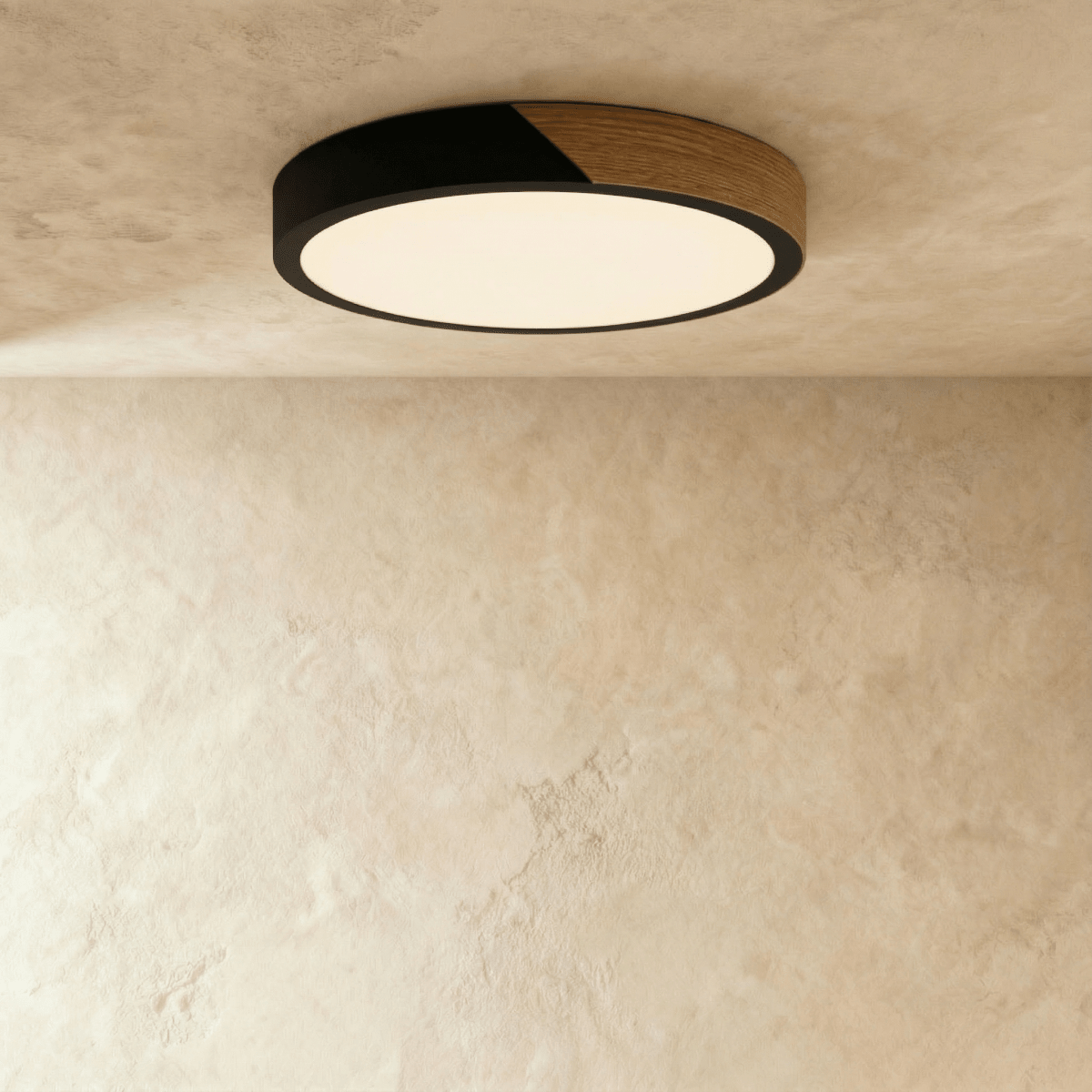Aurora Wood And Iron Ceiling Light With White Diffuser