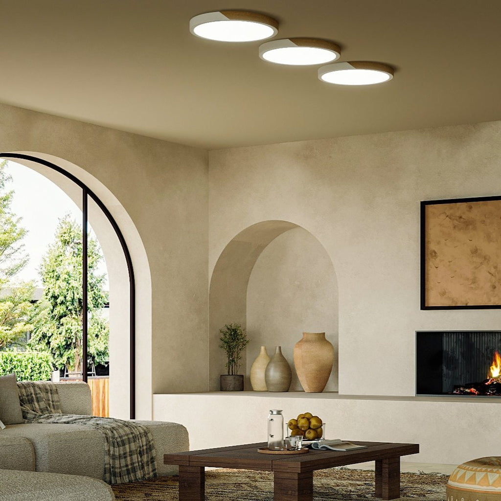 Aurora Wood And Iron Ceiling Light With White Diffuser