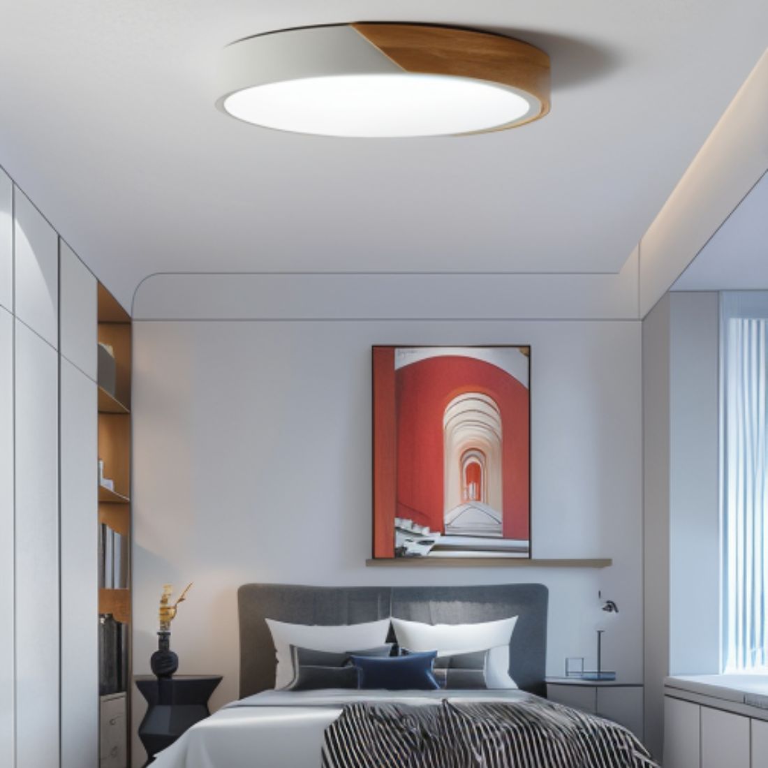 Aurora Wood And Iron Ceiling Light With White Diffuser