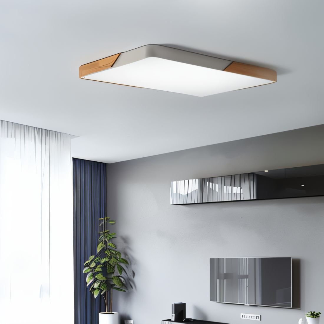 Aurora Wood And Iron Ceiling Light With White Diffuser