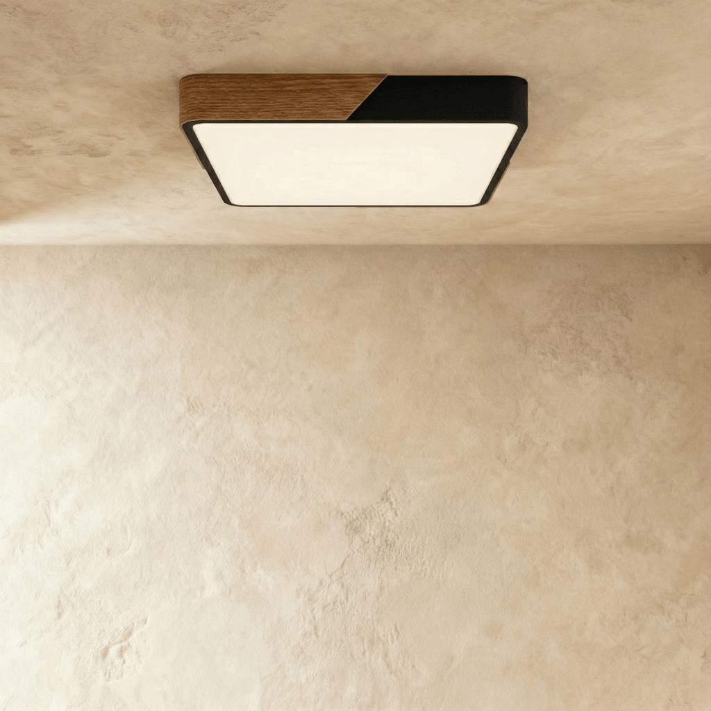 Aurora Wood And Iron Ceiling Light With White Diffuser
