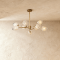 Luxora Kupfer-Kronleuchter mit satiniertem geometrischem Glas und gebürstetem Gold-Finish