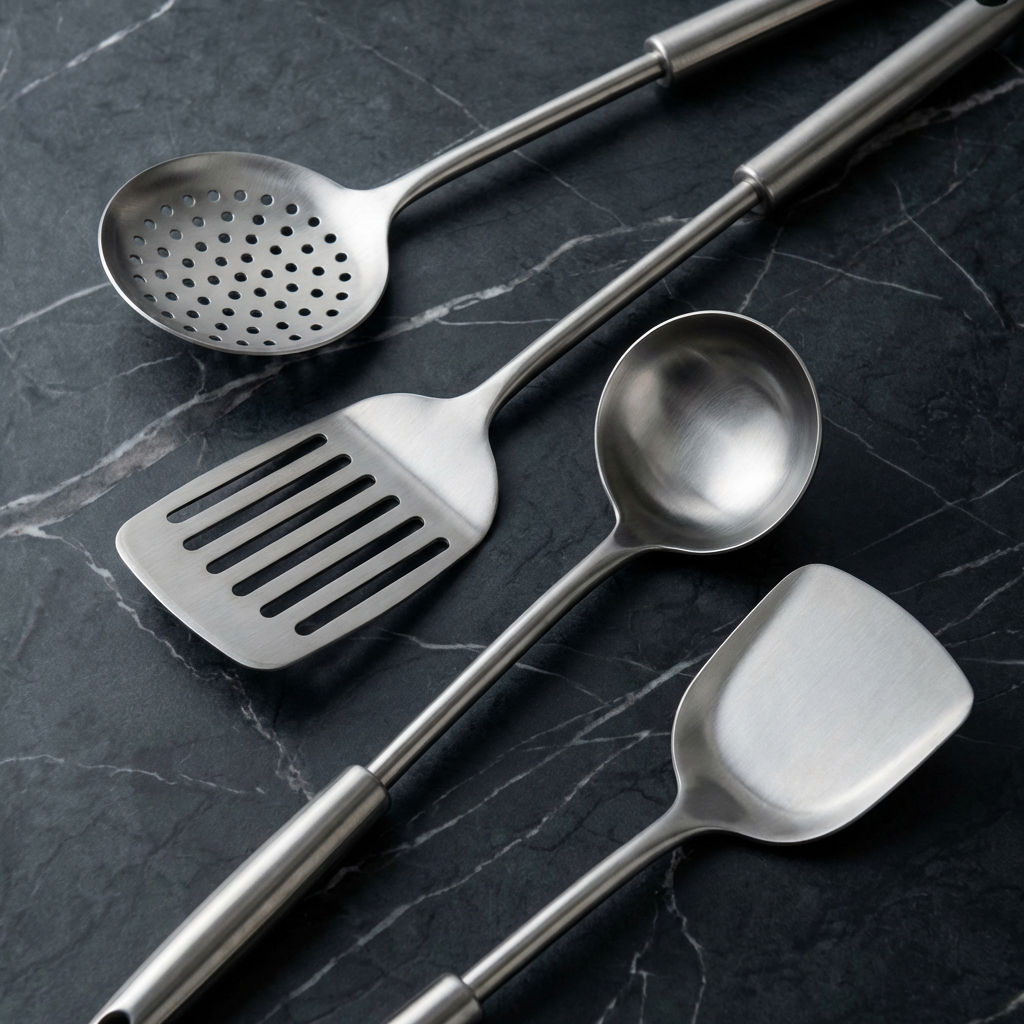 Set di utensili da cucina in titanio da 4 pezzi con mestolo, spatola e cucchiaio forato