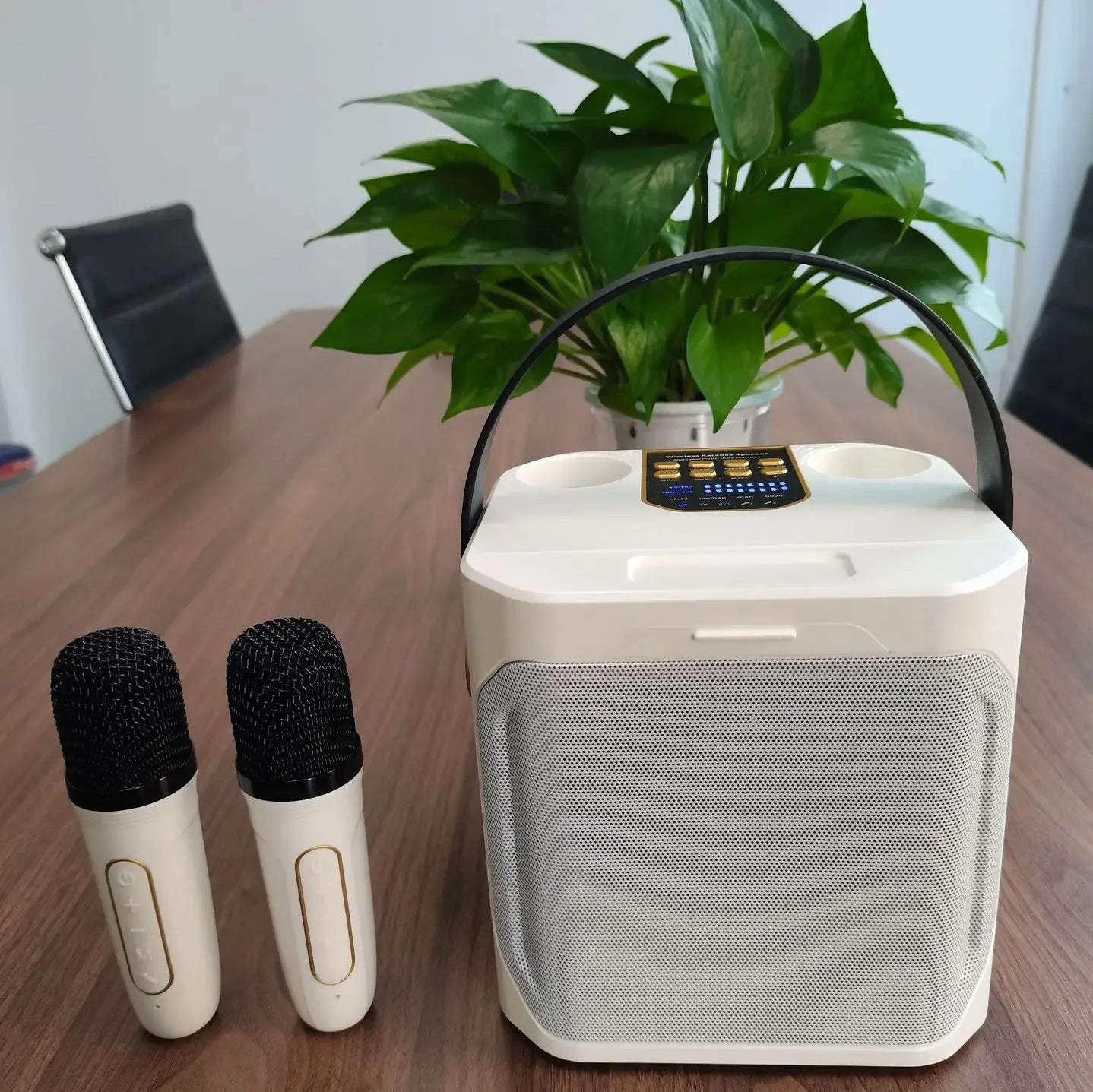 100 W:n kannettava karaokelaite, Bluetooth 5.3 ja kaksi langatonta mikrofonia