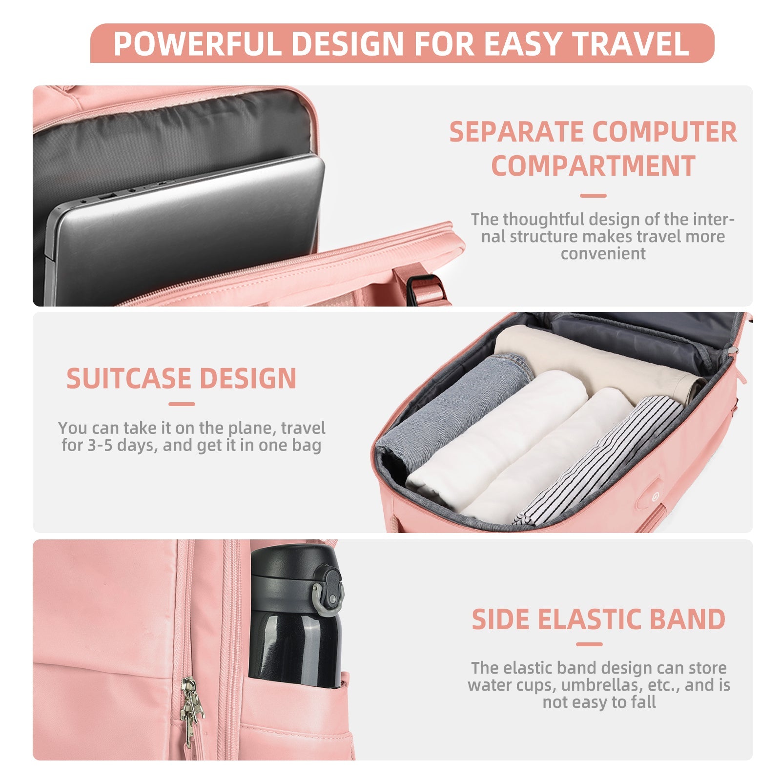 Rozšiřitelný cestovní batoh Solara Glide, 45 l, unisex palubní zavazadlo s přihrádkou na notebook