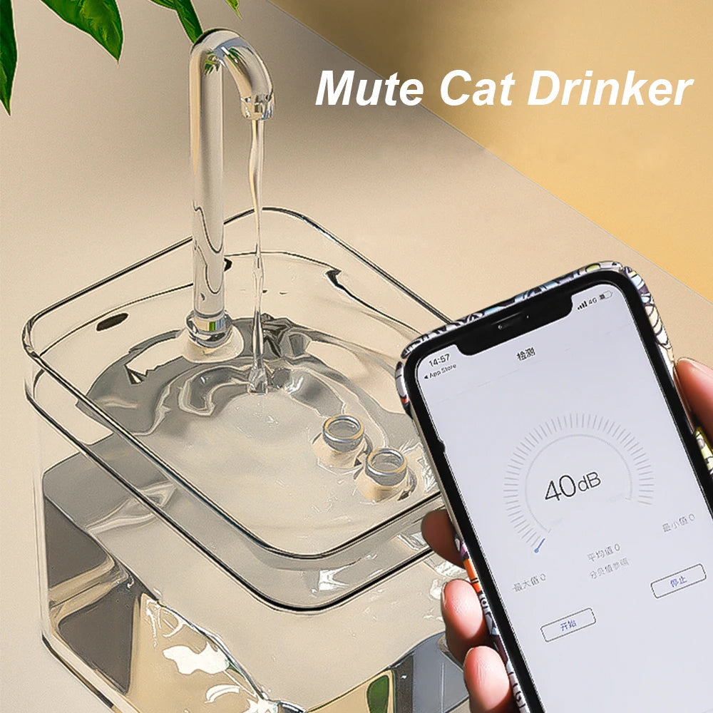 Stille, automatisk vandfontæne til katte, 1,5 l tank med automatisk filter