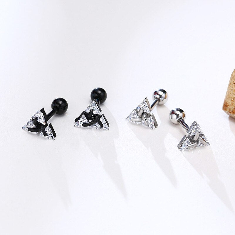 Geometric Triangle Studs, Luminia 925 Silver Earrings For Daily Wear