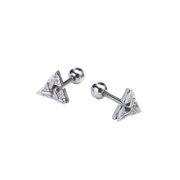 Geometric Triangle Studs, Luminia 925 Silver Earrings For Daily Wear