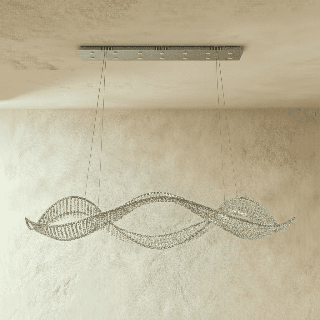 Undulating Crystal Arc Chandelier In Brushed Steel With Gold Or Chrome Finish