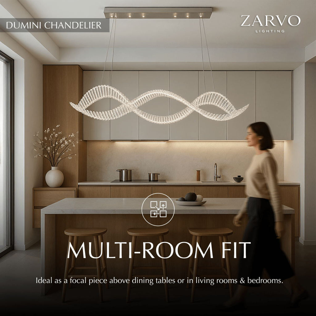 Undulating Crystal Arc Chandelier In Brushed Steel With Gold Or Chrome Finish